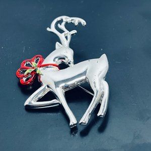 Danecraft Silver Tone And Enamel Reindeer Brooch